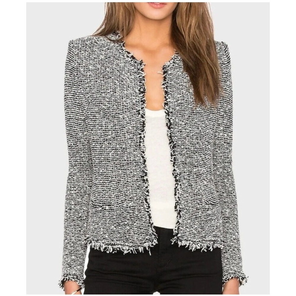 IRO Shavani Tweed Bouclé Fringe Jacket‎ Black White Size 38 / US Small-Medium